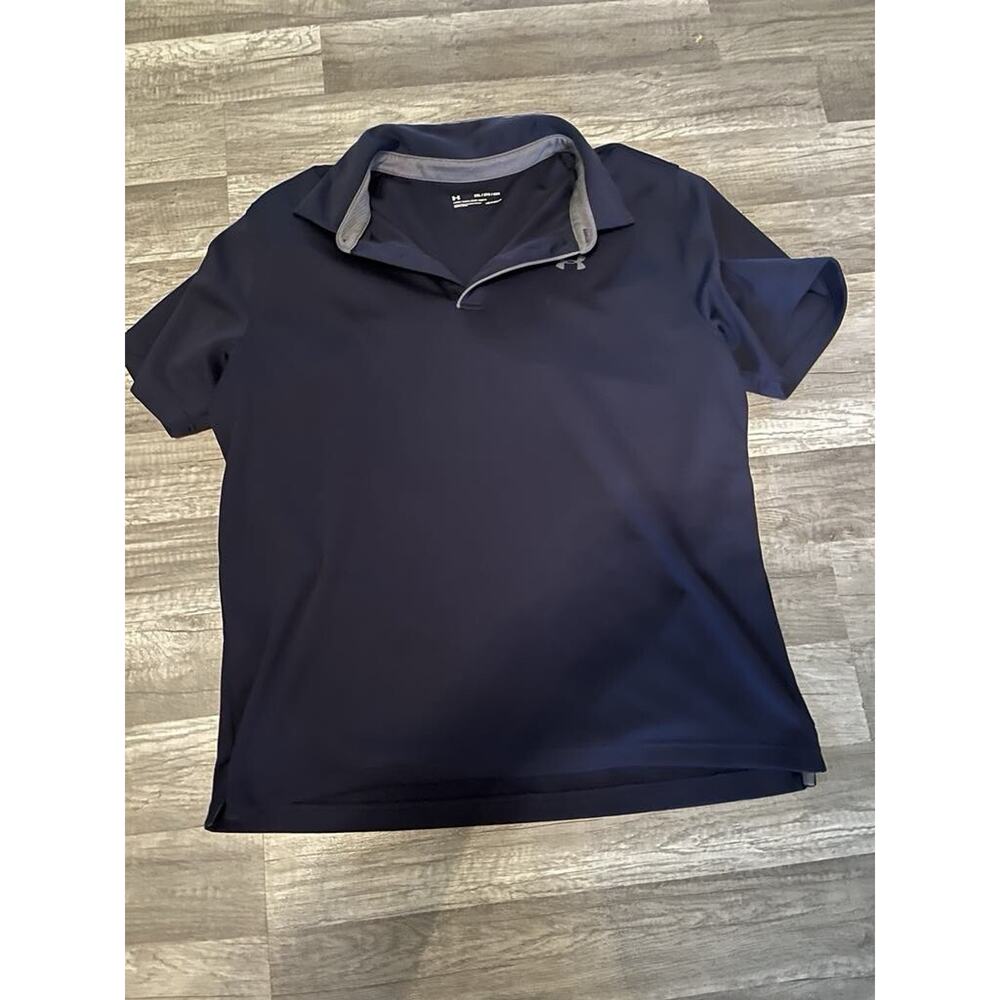 Under Armour Shirt Mens 2XL Blue Polo Short Sleeve Headgear Golf Casual